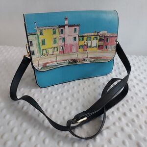 Dogo Shoulder Bag Painted Cafe City Boats Riverwalk Themed Purse With Strap Bag